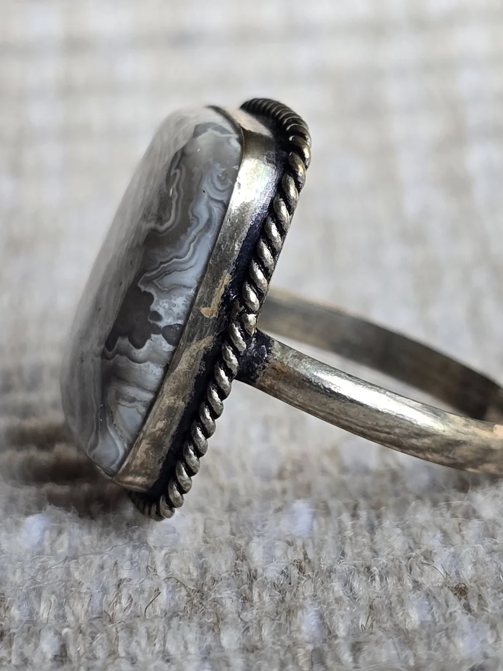 Vintage Sterling Silver Mexican Crazy Lace Agate Statement Ring